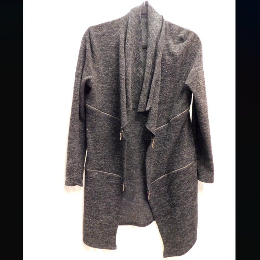 Ariella L Charcoal Gray Zipper Accent Tunic Sweater Coat NEW